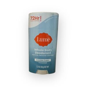 LOT OF 2 Lume Whole Body Deodorant Invisible Cream - Unscented